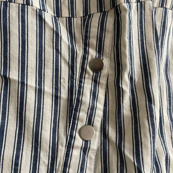 Sharagano Asymmetrical Button Striped Dress Blue Ivory Womens 10 Preppy Ret $119 - Picture 7 of 13